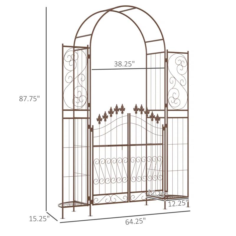 Outsunny 54.25'' W x 15.25'' D Metal Arbor with Gate in Brown