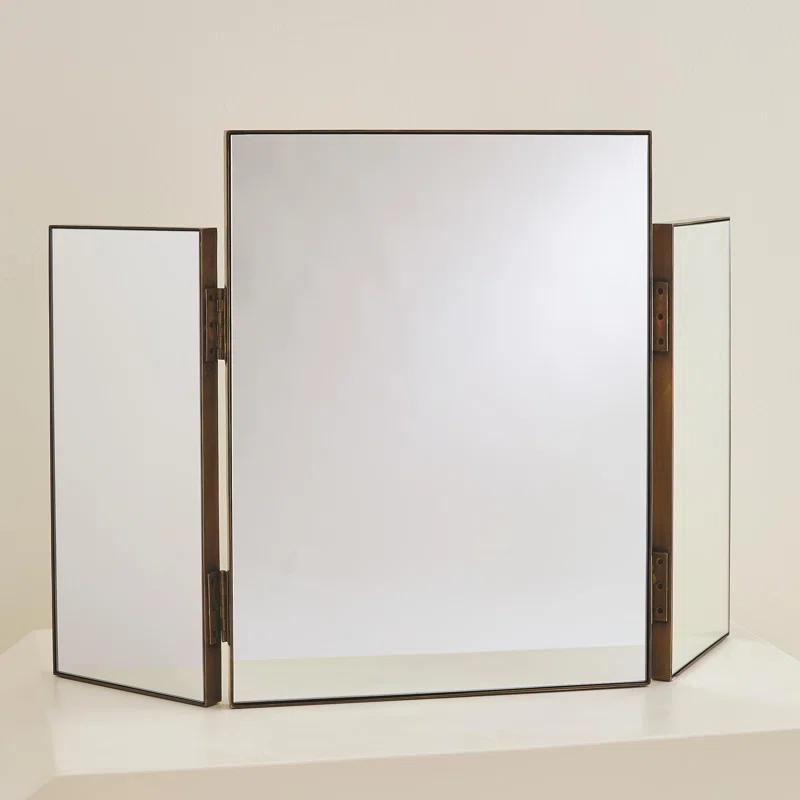 Global Views Tri-Fold Vanity Mirror-Antique Brass