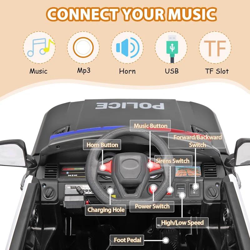 Allied Plush Inc 12V Kids Ride on Car, Electric Police Cars with Remote Control