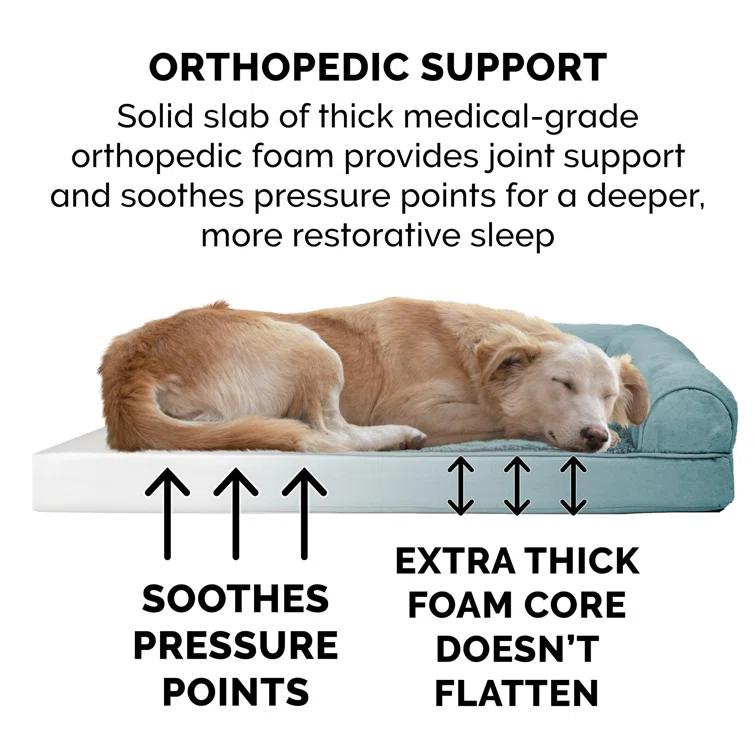 FurHaven Plush & Suede Full Support Orthopedic Foam Sofa Style Bolster Dog Bed