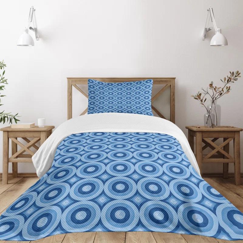 Ambesonne Ambesonne Blue Bedspread Set Retro Pattern Revival Tile Blue Pale Blue
