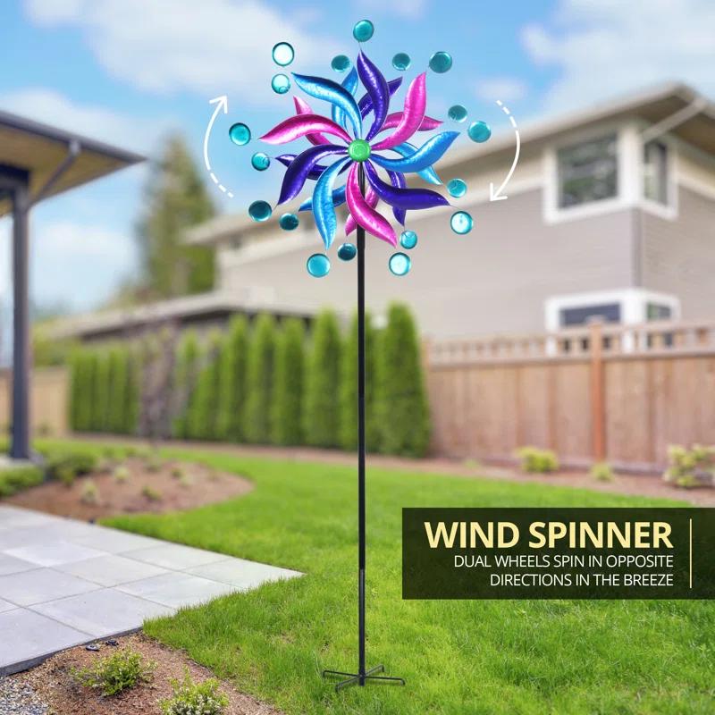 Exhart Exhart Kinetic Double Pinwheel Spinner Garden Stake, 24 by 84 Inches