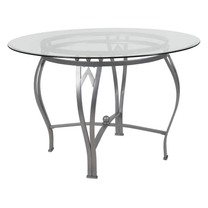 Syracuse Round Glass Dining Table with Bowed Out Metal Frame