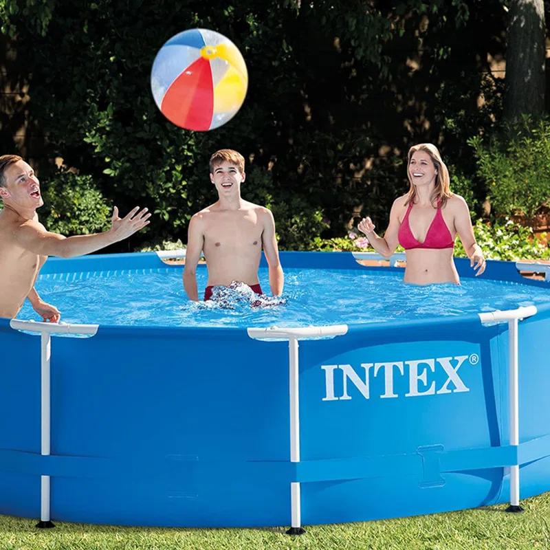Intex Intex Round Metal Frame Outdoor Backyard Above Ground Swimming Pool