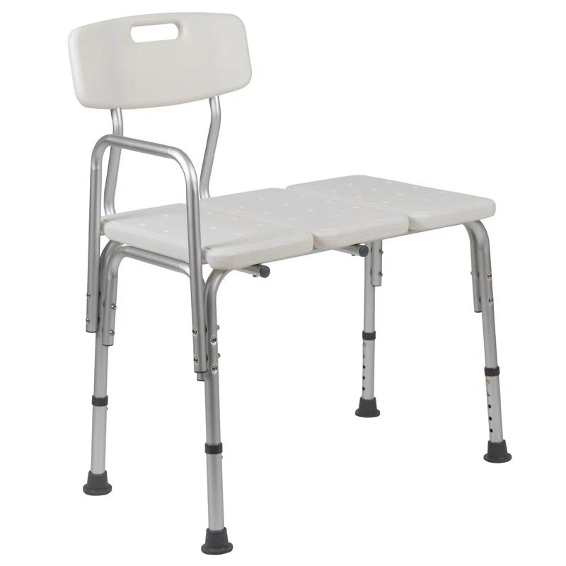 Flash Furniture DC-HY3510L-WH-GG Phoebe Aluminum Height Adjustable Medical Shower Transfer Bench