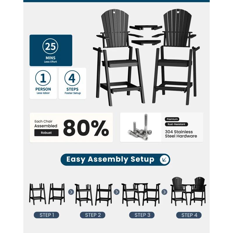 Rosecliff Heights HDPE Tall Adirondack Chair Set with Removable Double Trays (Set of 2)