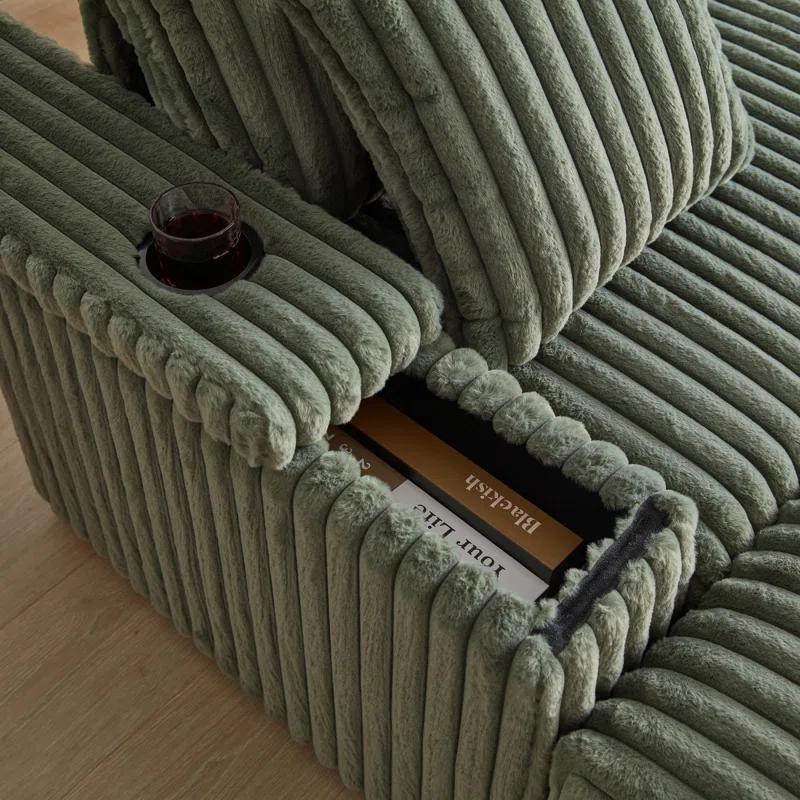 Latitude Run® 84 Corduroy 3-Seater Sofa With 3 Back Pillows ,2 Toss Pillows , A Ottoman ,2Storage Spaces And Cup-Holding Grooves Comfy Sofa- Deep Seat Couch