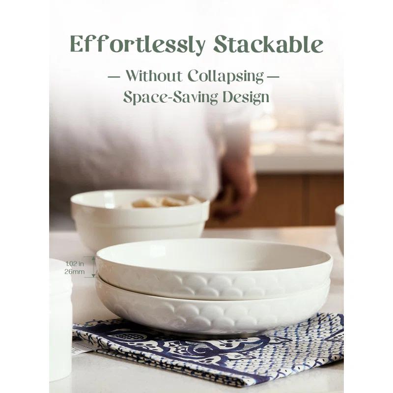 Pasta Bowls, 54 Oz Large Salad Serving Bowls, 10'' Plates Bowls Set Of 4, White Ceramic Soup Bowls For Kitchen Meal Prep, Shallow Dishes Dinner Bowl Microwave Dishwasher Safe