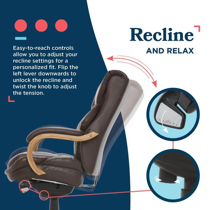 La-Z-Boy La-Z-Boy Harnett Big and Tall Executive Office Chair, Ergonomic High-Back Chair with Solid Wood Arms, ComfortCore with Memory Foam Cushions, Bonded Leather