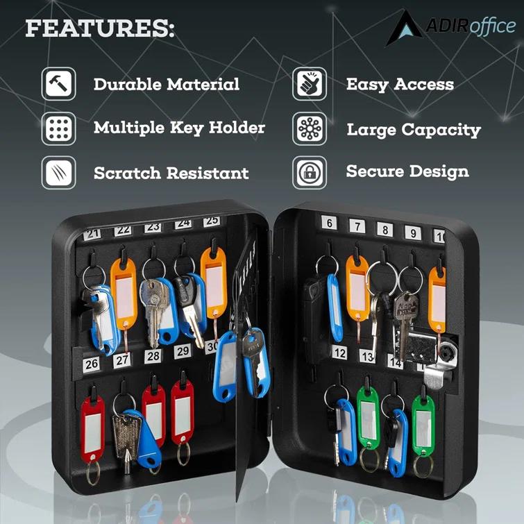 AdirOffice 30-Key Steel Secure Key Cabinet with Combination Lock (Set of 2)