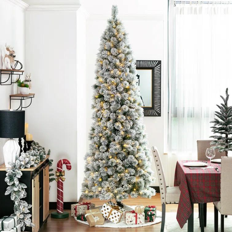The Twillery Co.® Slender Flocked Pine Christmas Tree with LED Lights