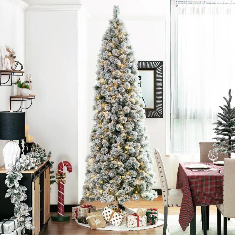 The Twillery Co.® Slender Flocked Pine Christmas Tree with LED Lights