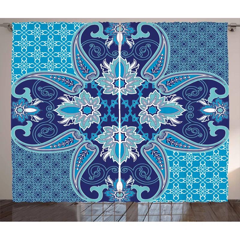 Ambesonne Middle Eastern Oriental Persian with Moroccan Effects 2 Piece Semi-Sheer Curtain Panel Set