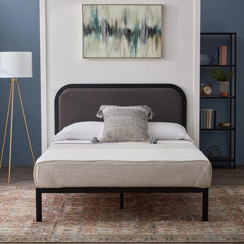 Brookside Metal Bed Frame with Rounded Upholstered Headboard