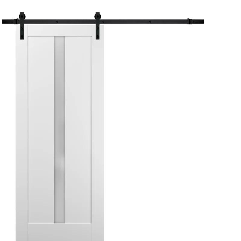 SARTODOORS Quadro Frosted Glass Barn Door with Installation Hardware Kit