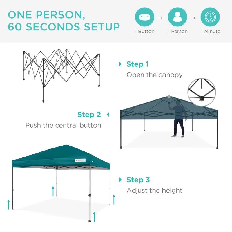 Best Choice Products Best Choice Products Easy Setup Pop Up Canopy W/ 1-Button Setup, Wheeled Case, 4 Weight Bags