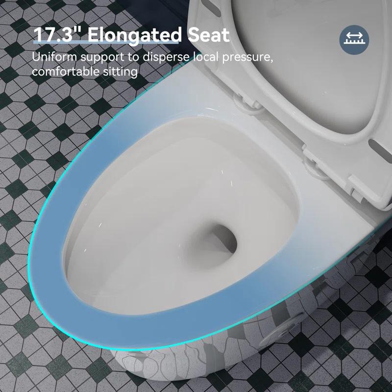 Elongated One-Piece Toilet, Compact Toilet with Soft-Close Seat, 1.1/1.6 GPF Powerful Dual-Flush Toilet for Bathroom