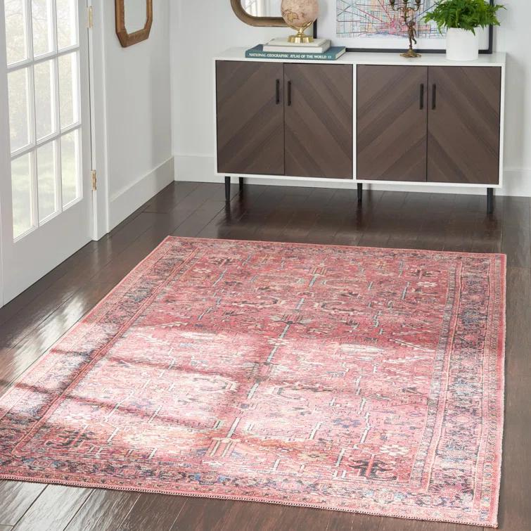 Bungalow Rose Machine Washable Oriental Red Area Rug