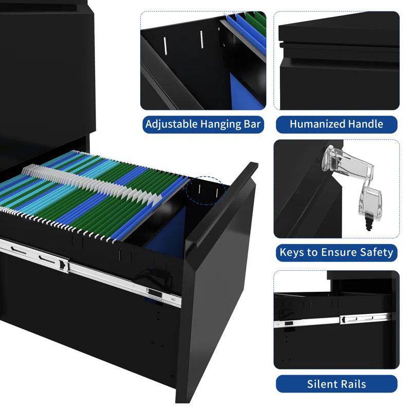 15.4" Wide 2 Drawer Lockable Mobile Steel Vertical File Cabinet with Lock for Home Office