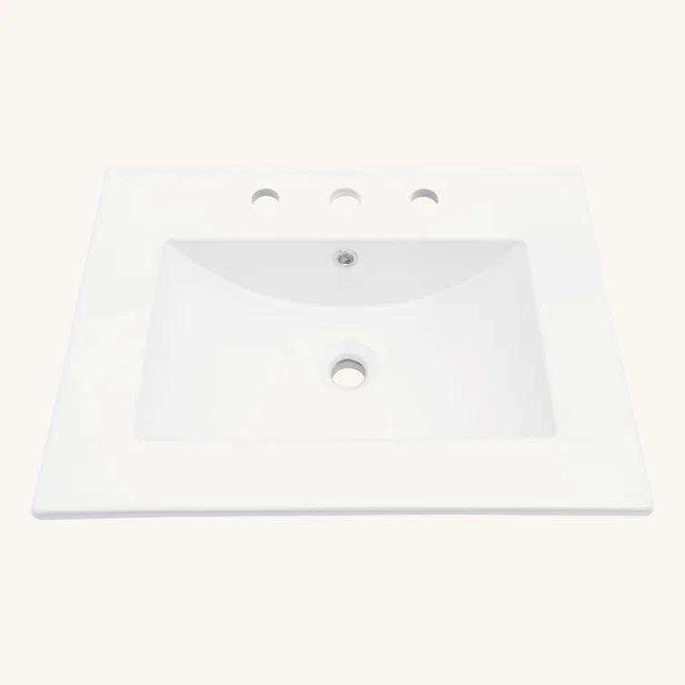 Tech Cube 24"X18" White Rectangular Single Vanity Top With Overflow(Sink Only) TCYX05466A
