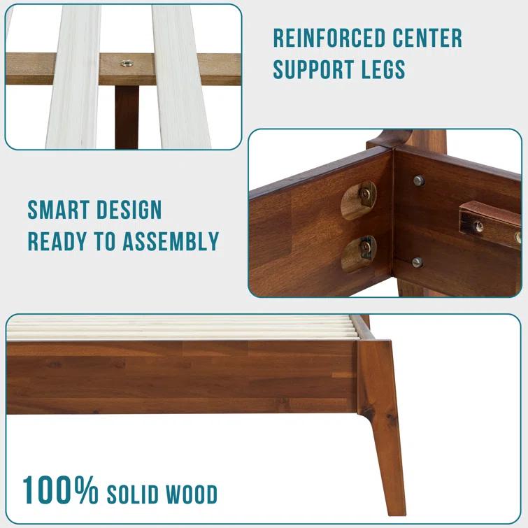Acacia Callisto Solid Wood Bed Frame with Headboard, 800 lbs Capacity Bed Frame Compatible with All Mattresses, No Box Spring Needed, 5years Warranty