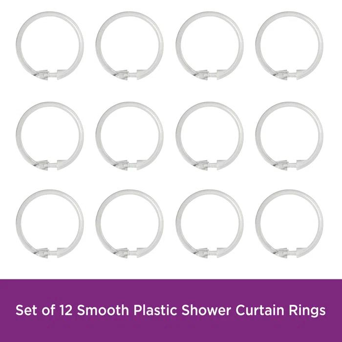 Kenney Wayfair Basics Smooth Shower Rings Round Plastic Shower Curtain Rings (Set of 12)
