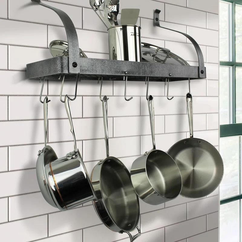 Enclume Handcrafted Gourmet Bookshelf Wall Rack with Curved Arms & 12 Hooks