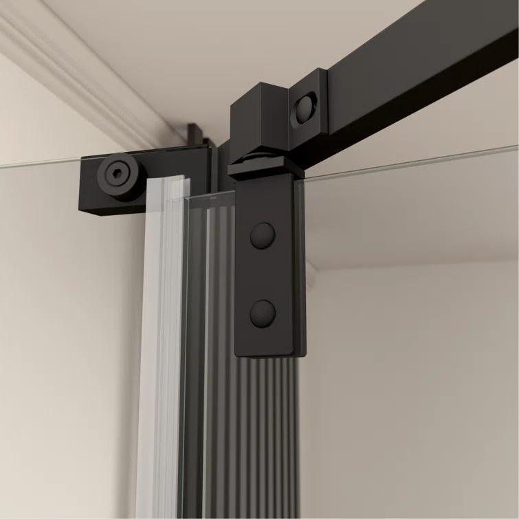 BARONAGE 34.75" W x 72" H Frameless Pivot Tub Door , 1/4" (6mm) Tempered Glass, Neo-Angle Pivot Shower Enclosure Water Repellent  Shower Door，Matte Black