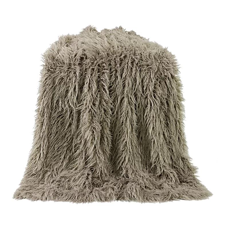 Taupe Reversible Mongolian Faux Fur Wool Throw Blanket