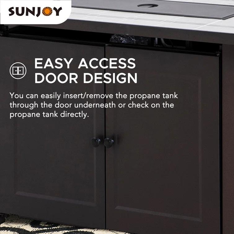Sunjoy Sunjoy Rectangle Propane Fire Pit Table, Smokeless Outdoor Hidden Propane Tank Gas Fire Pit with Ceramic Tile Tabletop and Lava Rocks