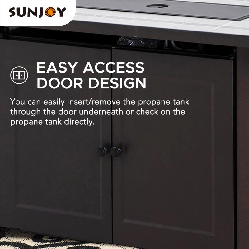 Sunjoy Sunjoy Rectangle Propane Fire Pit Table, Smokeless Outdoor Hidden Propane Tank Gas Fire Pit with Ceramic Tile Tabletop and Lava Rocks