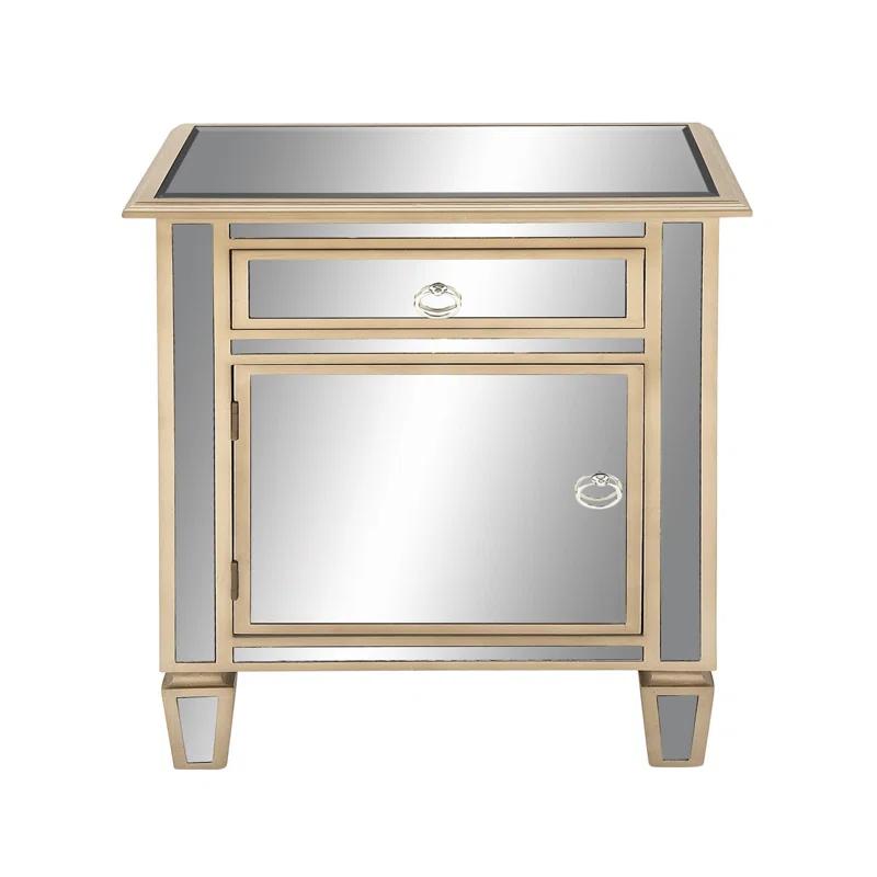 Mercer41 Alpena Glass Mirrored 1 Drawer and 1 Door Beige Cabinet