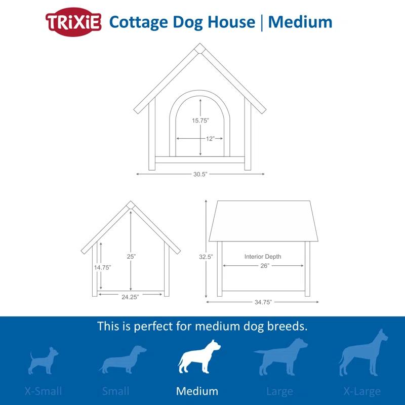 TRIXIE TRIXIE Weatherproof Outdoor Cottage Dog House, Elevated Floor, Peaked Roof