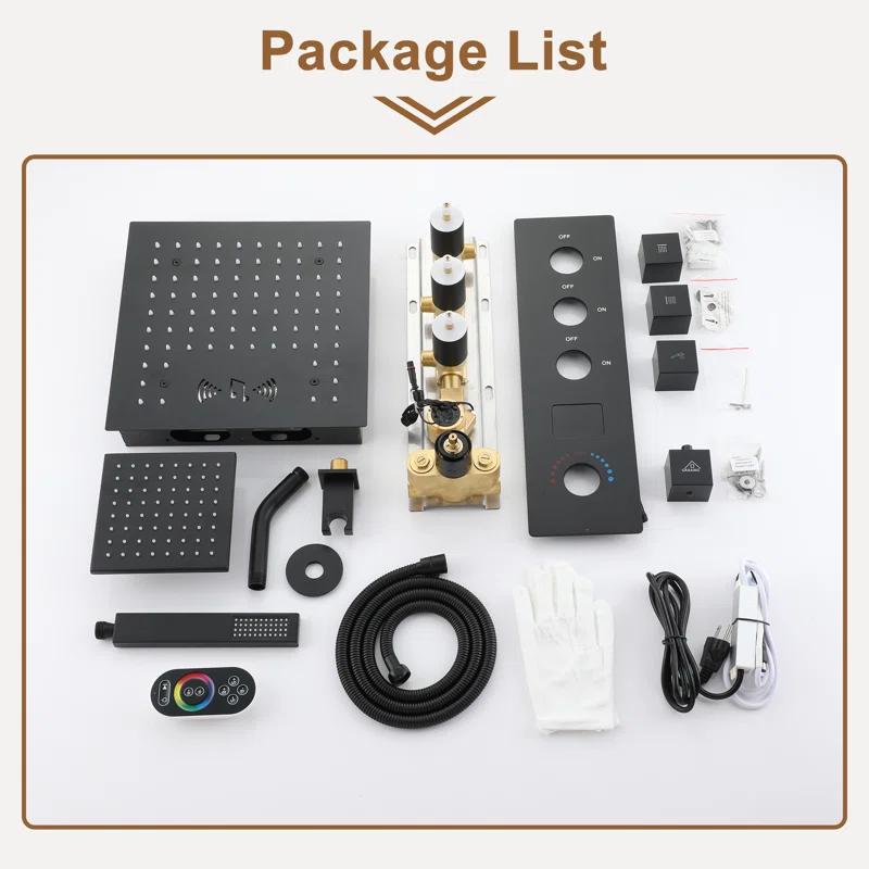 3 Functions 12 Inch Ceiling Mounted Thermostatic Shower System with 6 Body Jets