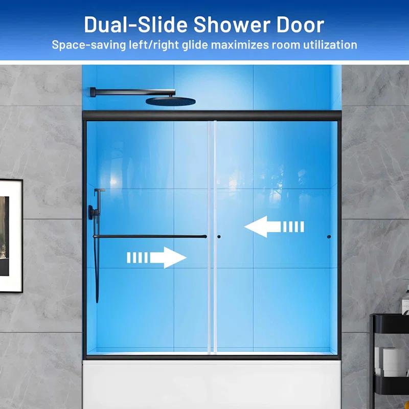56 - 60 in. W x 58 in. H Semi-Frameless Sliding Bathtub Door in Finish with Clear SGCC Tempered Glass
