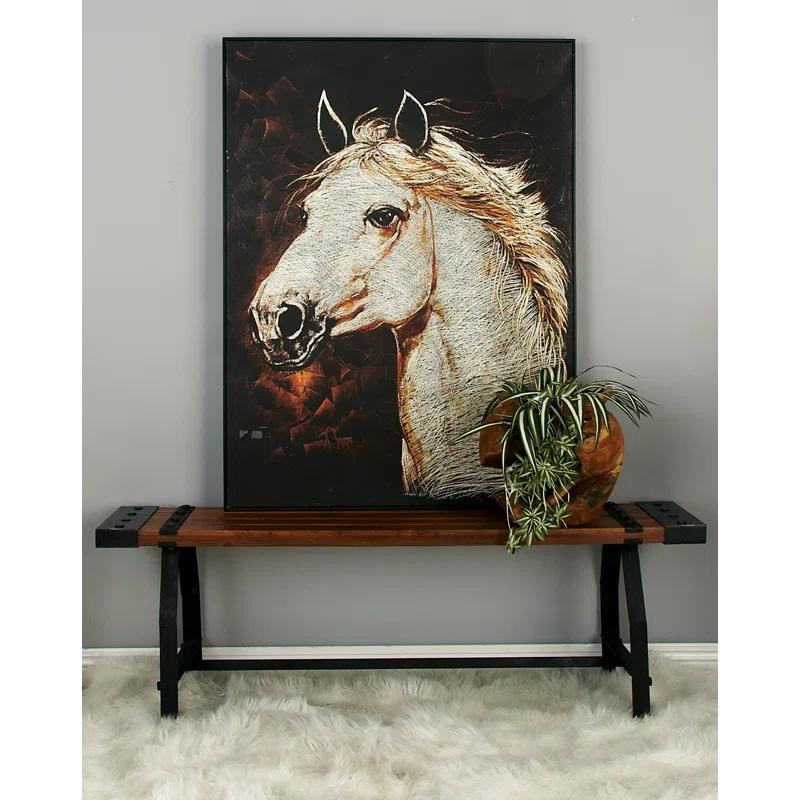 Williston Forge Rickey Wood Brown Bench with Black Metal Base and Studs