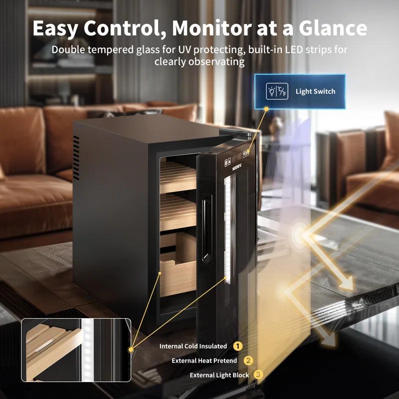 Needone Upgraded 23L Electric Cigar Humidor, Constant Temperature & Humidity Semiconductor Cigar Cabinet (150 Cigar Capacity)