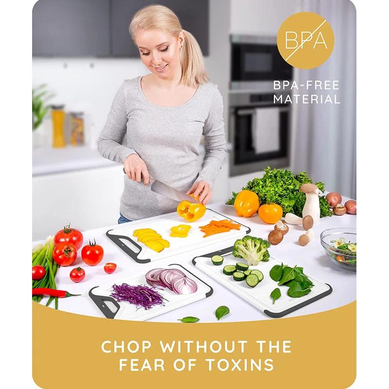 Cutting Boards For Kitchen - Plastic Cutting Board Set Of 3, Dishwasher Safe Cutting Boards With Juice Grooves, Thick Chopping Boards For Meat, Veggies, Fruits, Easy Grip Handle, Non-slip (black)