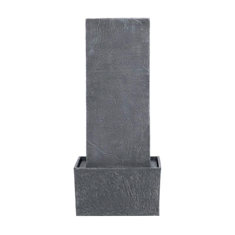 Wrought Studio™ Outdoor Water Fountain for Garden, Patio or Backyard-Freestanding Stone Design with Waterfall Feature & LED Lights