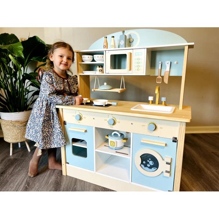 ROBUD Solid Wood Play Kitchen & Accessories Set, Preschool Kitchen Set, Kids Kitchen Playset
