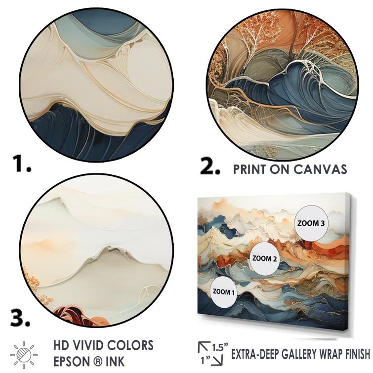 Design Art Abstract Orange And Blue River Ink III - Wall Art Print On Canvas
