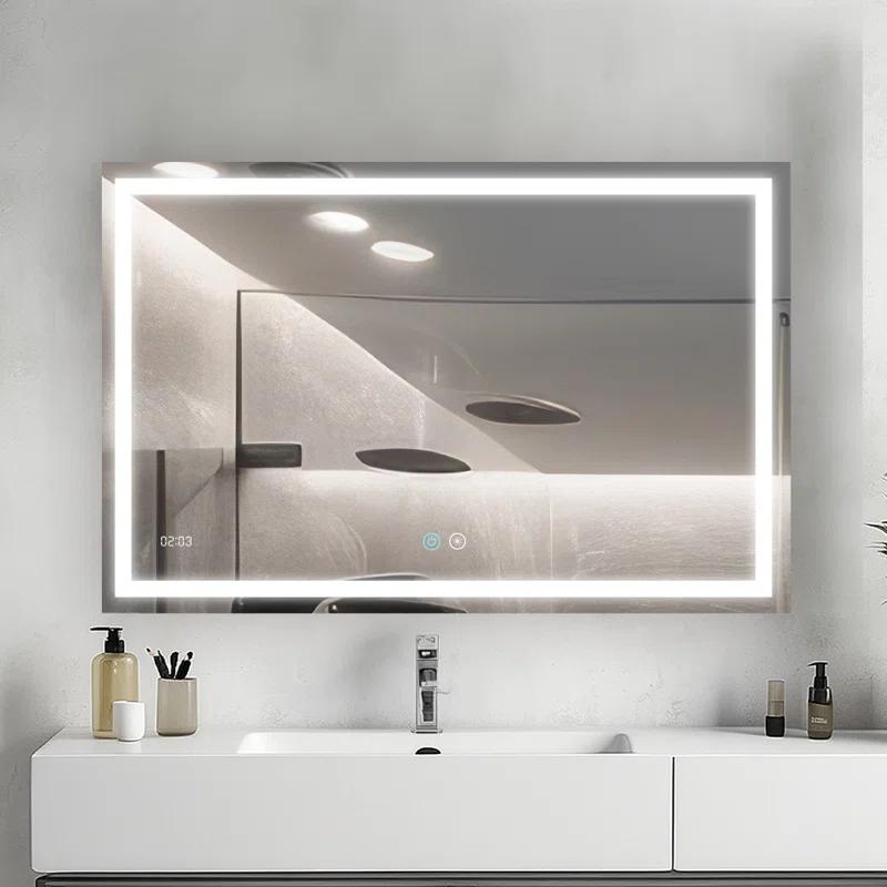 AQUADOM AQUADOM Daytona 40" W x 36" H x 1" D, LED Wall-Mount Mirror for Bathroom with 3 Color Temperature Light, Touch Control, Dimmer and Defogger, Digital Clock