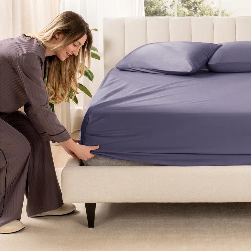 Bare Home Organic Sateen Machine Woven Fitted Sheet