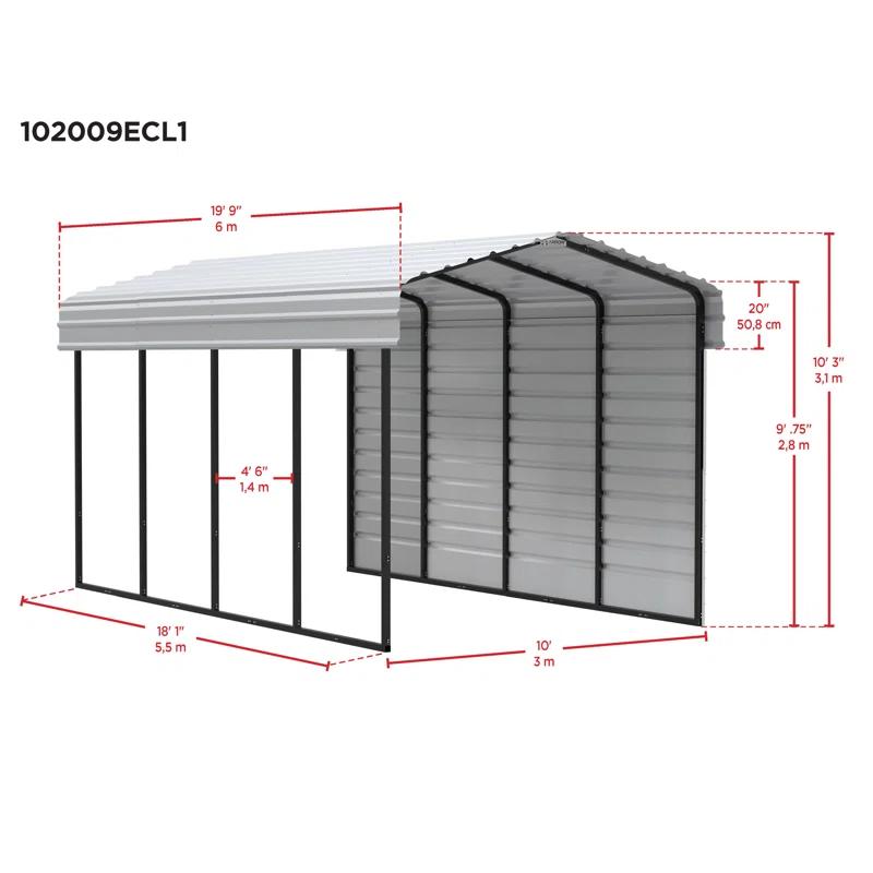 Arrow Arrow Steel Carport with 1 Side Wall Kit, 10x20x09