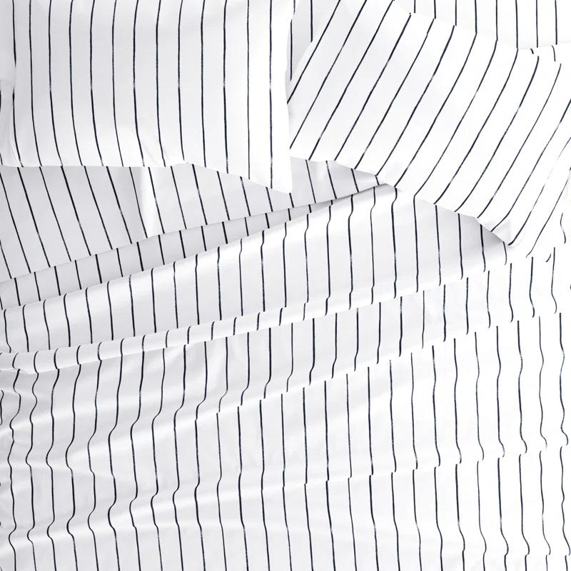 IEnjoy Home Distressed Navy Coastal Stripe Pattern Microfiber Sheet Set