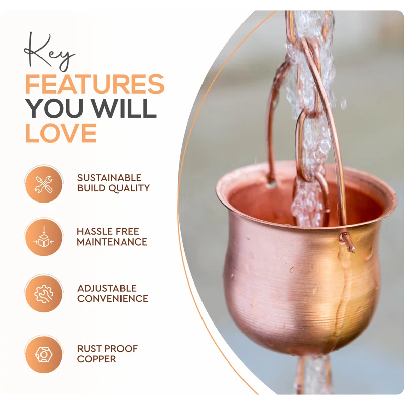 Marrgon Marrgon Copper Rain Chain with Pot Style Cups for Gutter Downspout Replacement