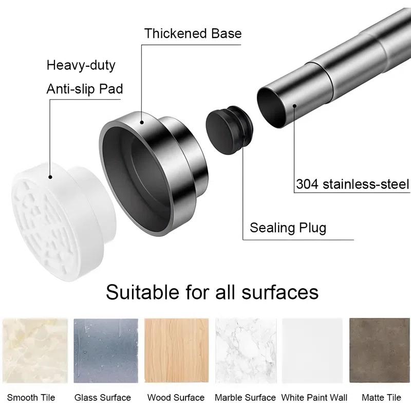 JDLiving Maxda Premium 43"- 72" Adjustable Rustproof Straight Tension Shower Curtain Rod- No Drill