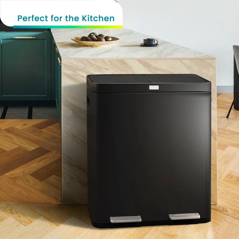 Home Zone Living 15.8 Gallon Stainless Steel Dual Kitchen Trash Can with CleanAura