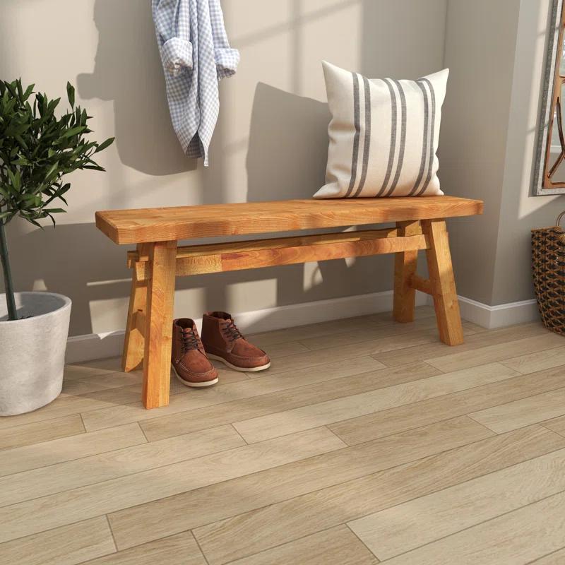Milani Brown Wood Handmade Distressed Bench with High Trestle Legs 47" x 12" x 21"