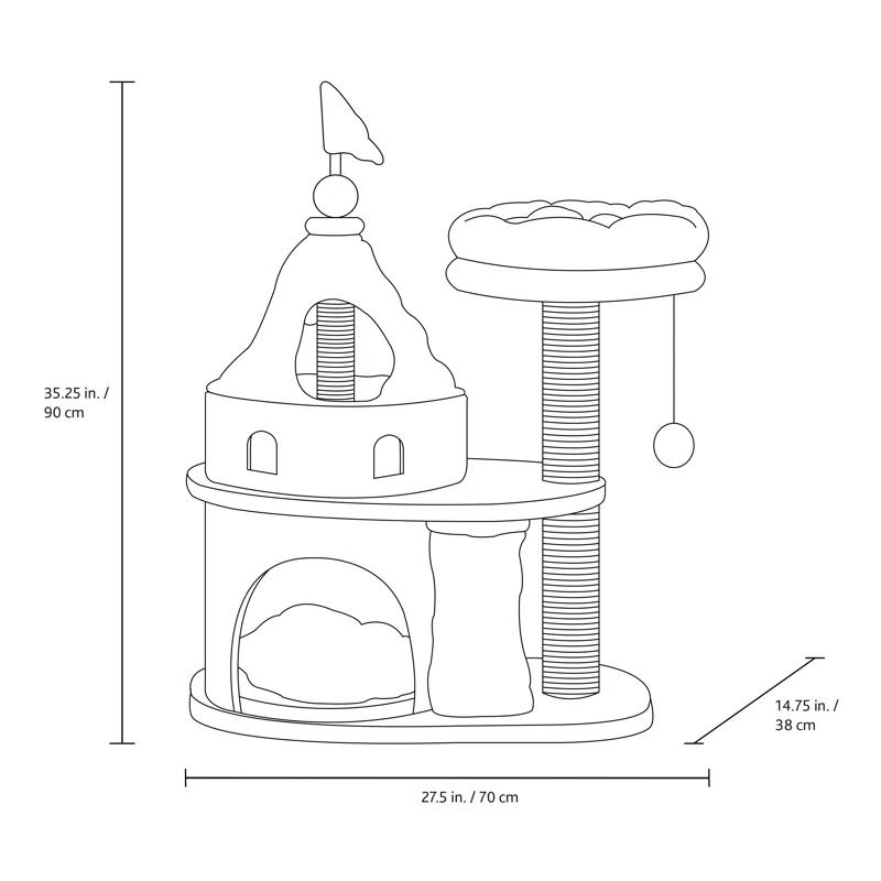 TRIXIE My Kitty Darling Castle Condo, Plush Cat Tree, Sisal Scratching Post, Removable Bed, Crinkling Blanket, Cat Toy